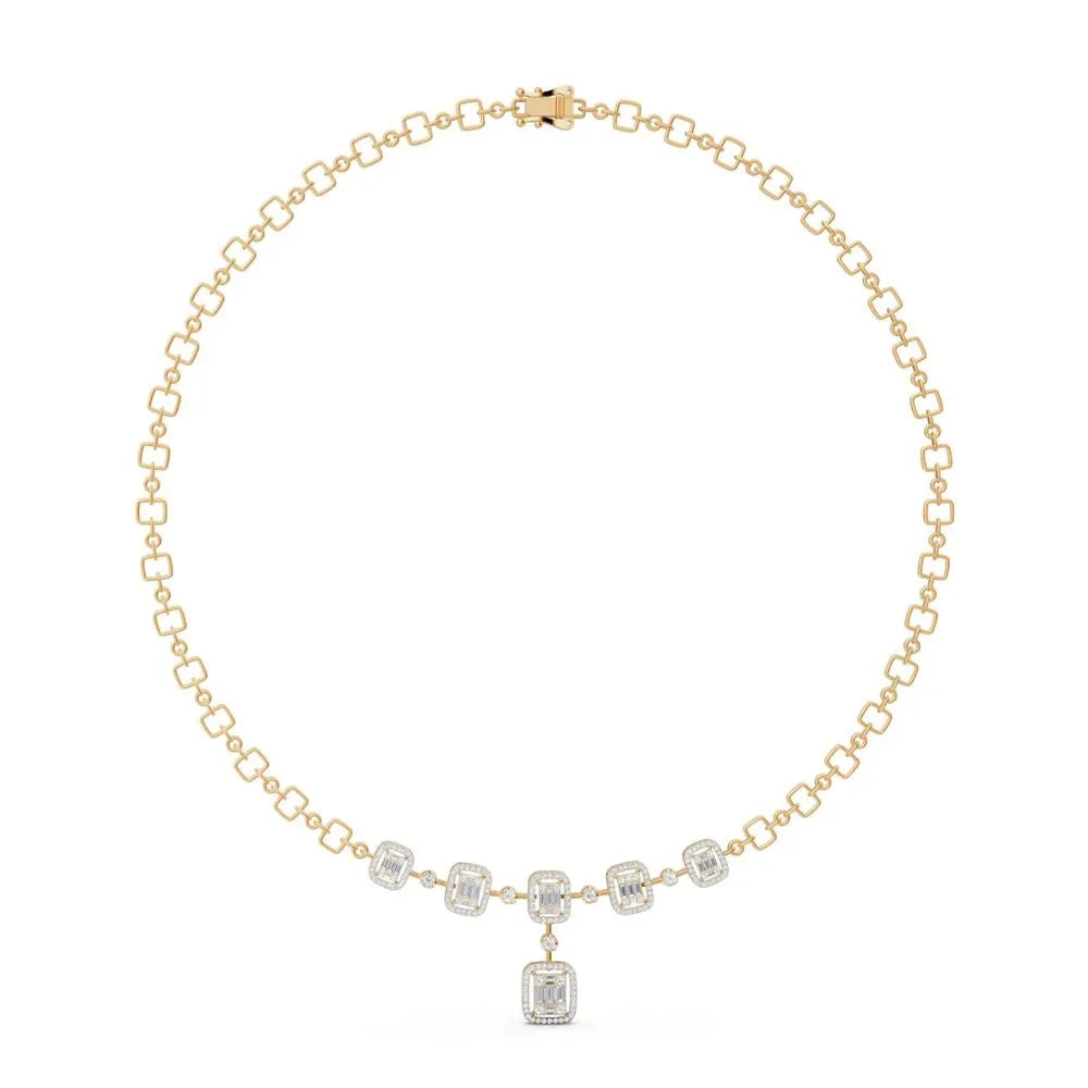Emerald-Cut Diamond Drop Necklace Yellow Gold