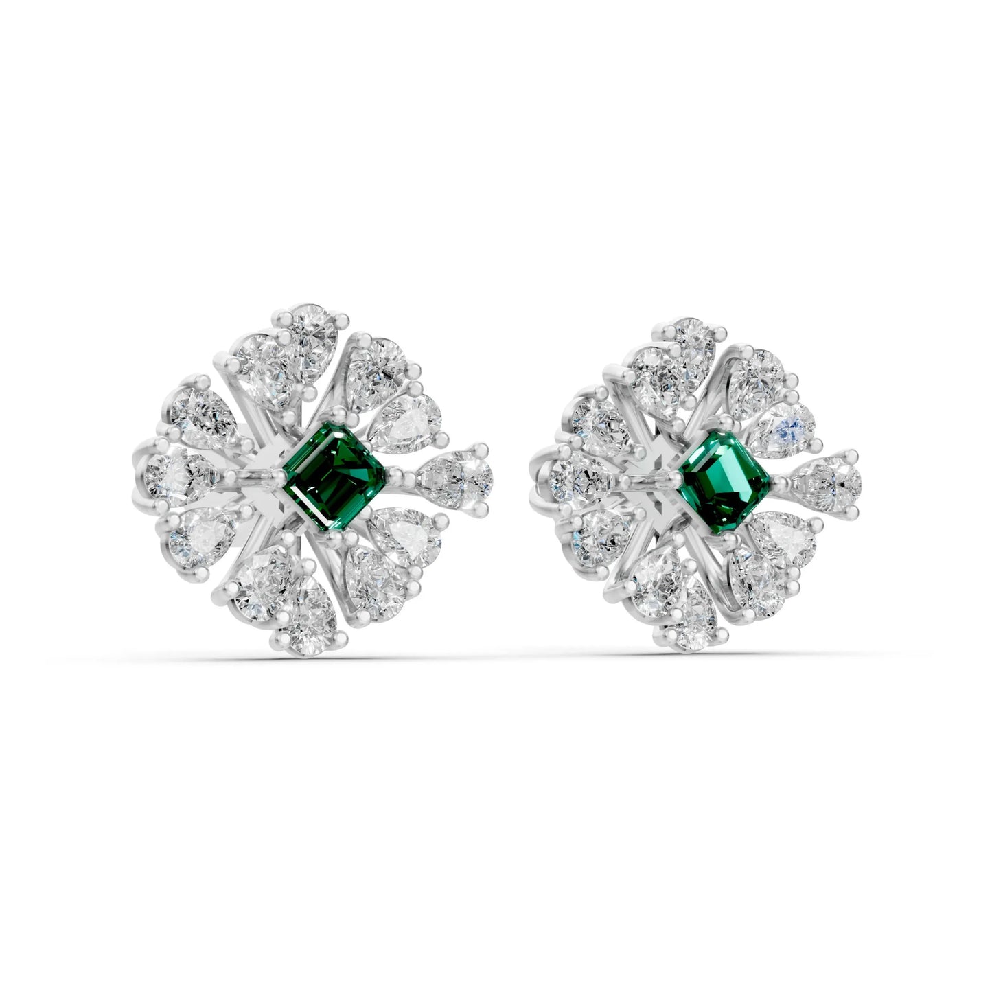 Emerald-Centered Stud Earrings White Gold