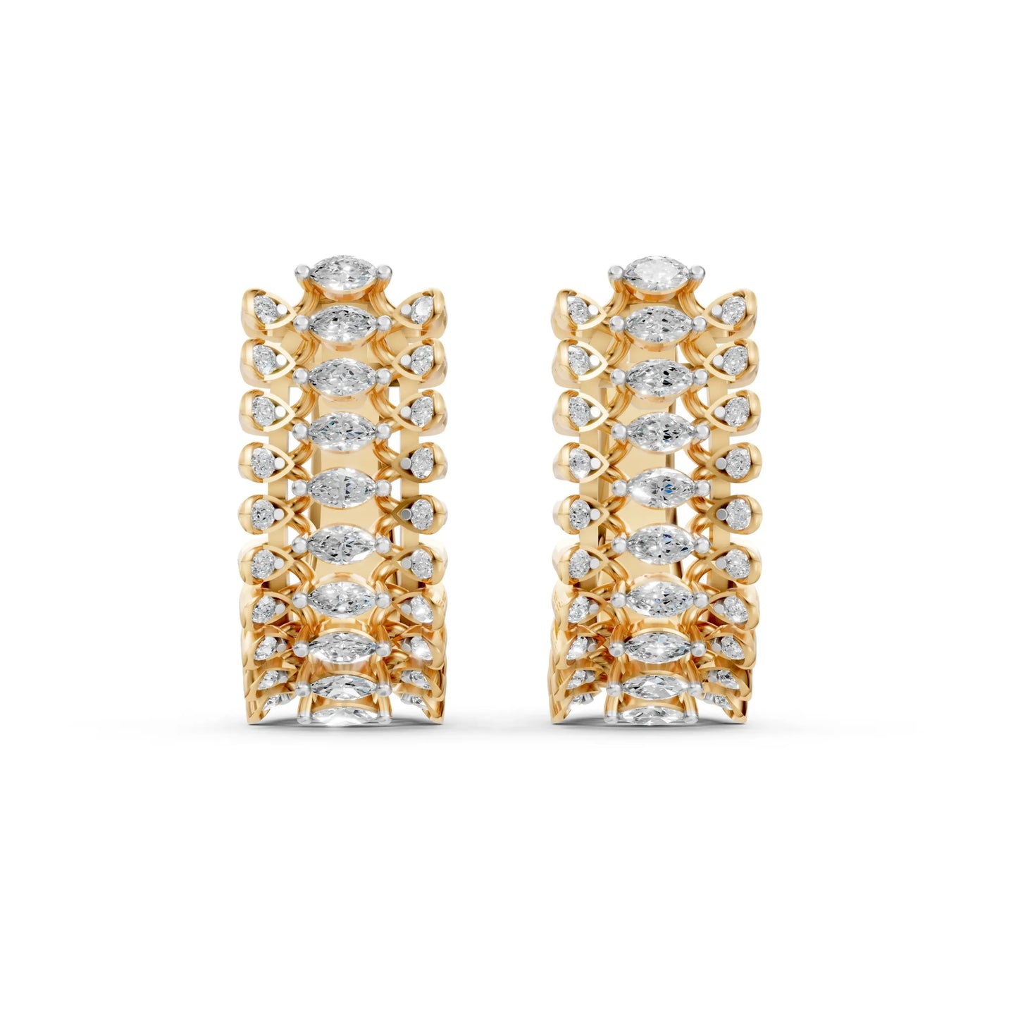 Marquise Half Hoop Earrings Yellow Gold