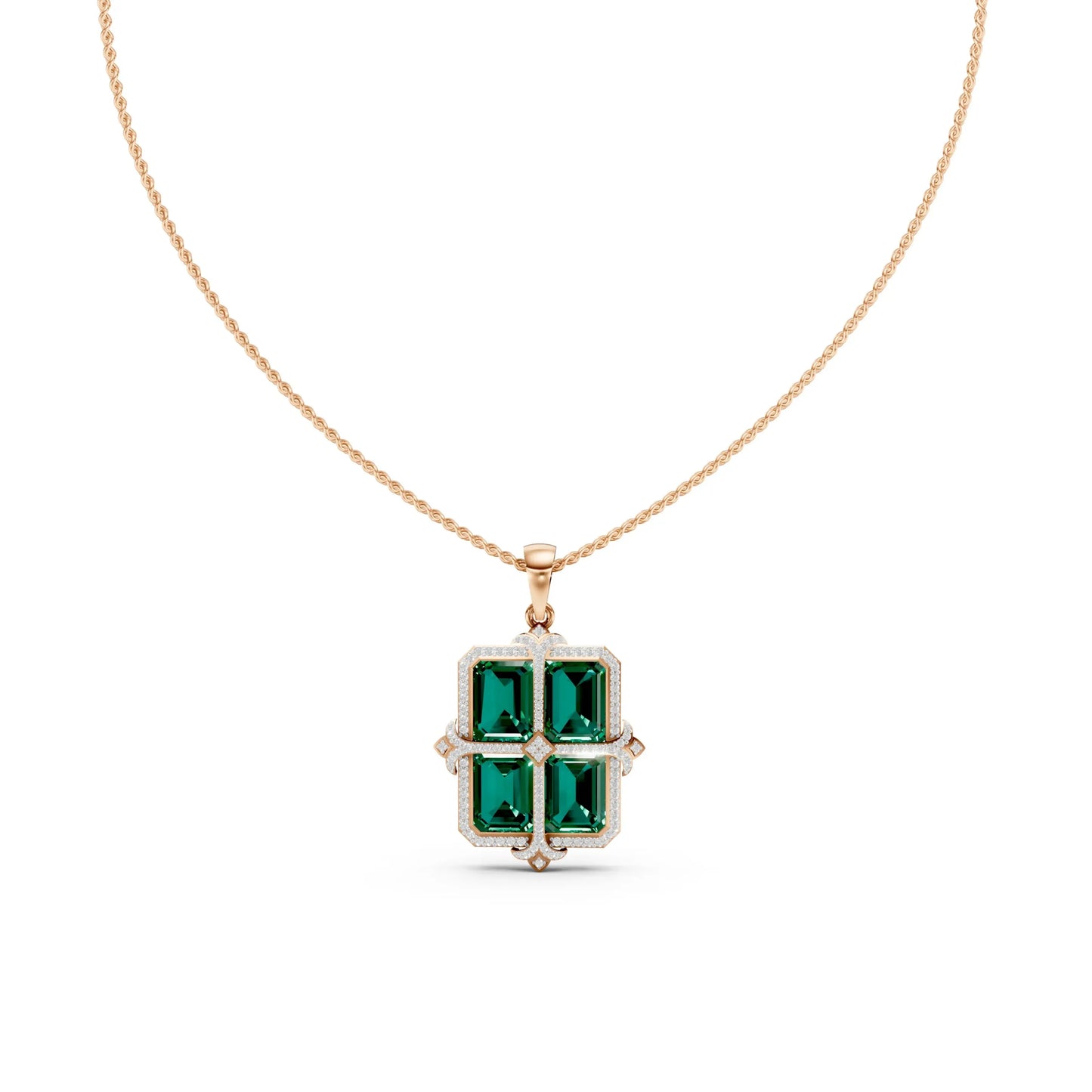 Emerald-Cut Quad Green Pendant Rose Gold