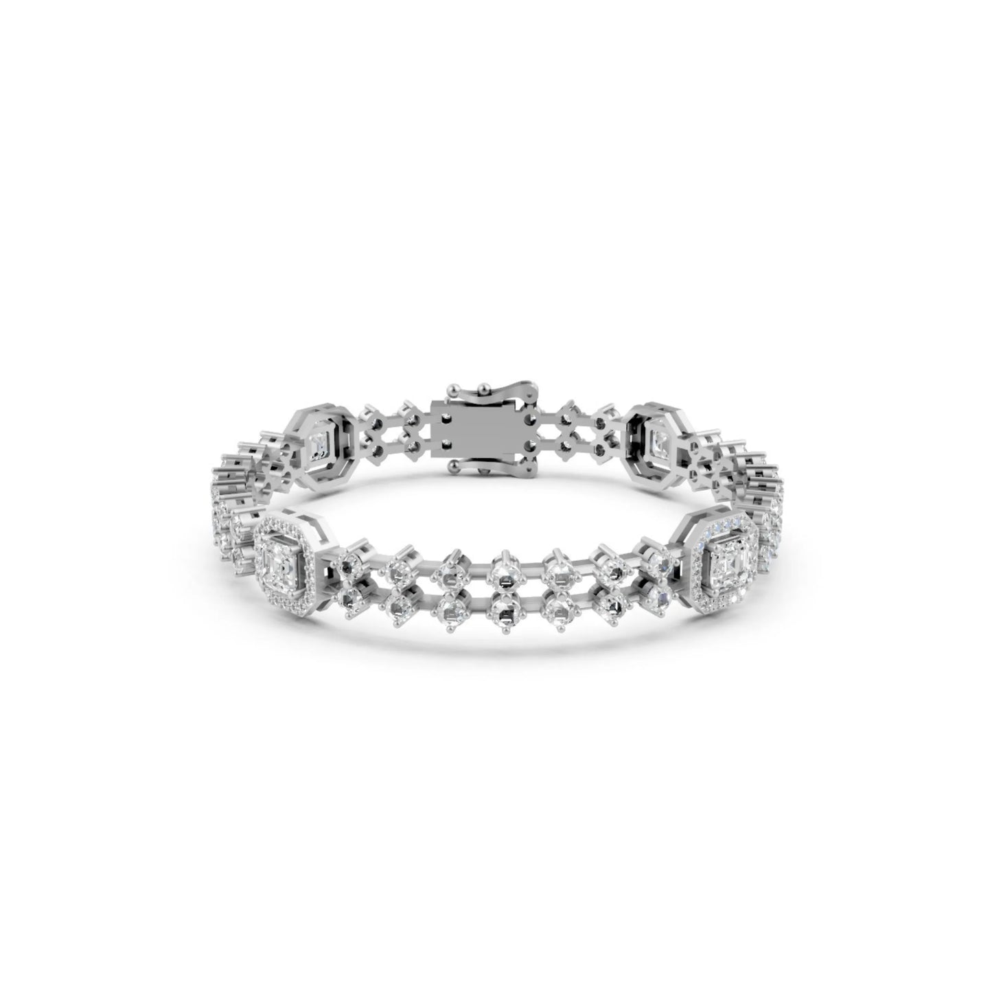 Diamond Bracelet with Halo Stations White Gold