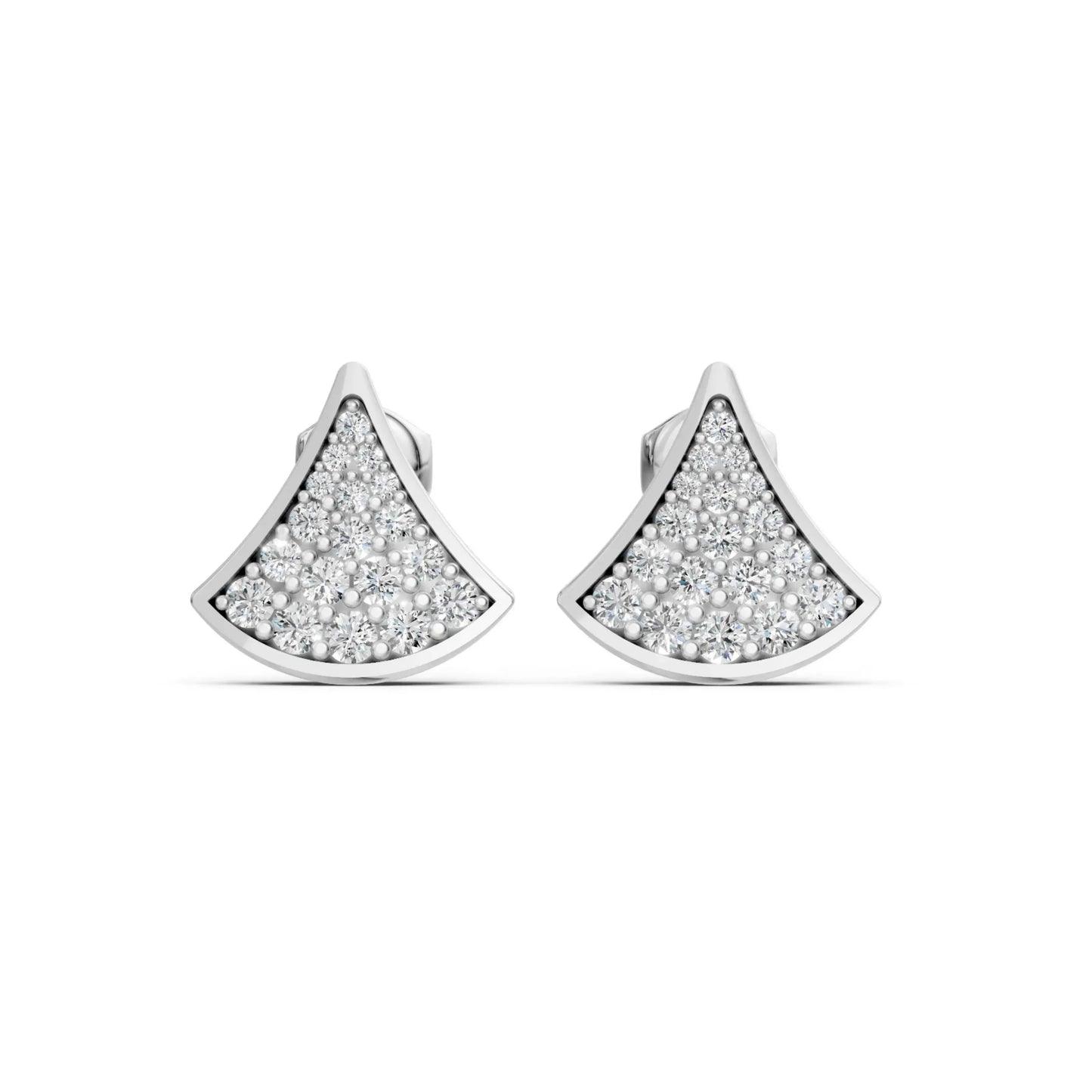 Fan-Shaped Diamond Studs White Gold