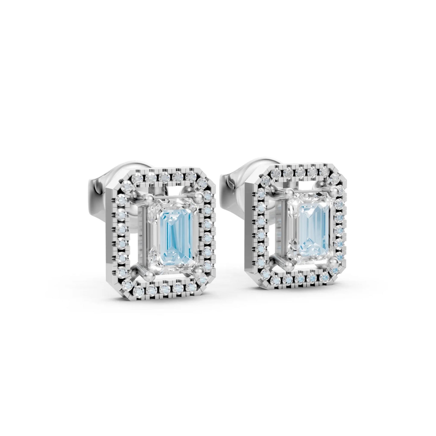 Emerald Cut Diamond Stud Earrings White Gold