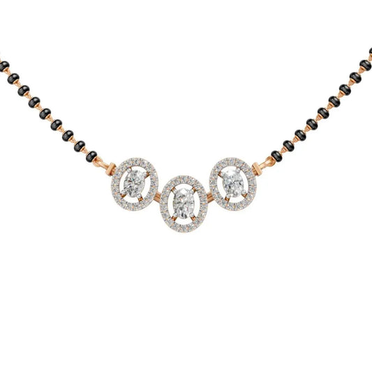 Triple Halo Diamond Mangalsutra in Modern Circular Design Rose Gold