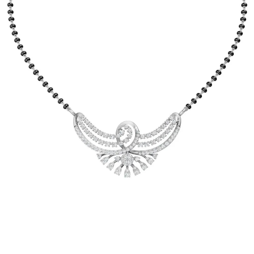 Designer Diamond Mangalsutra with Swirl Pattern Pendant White Gold