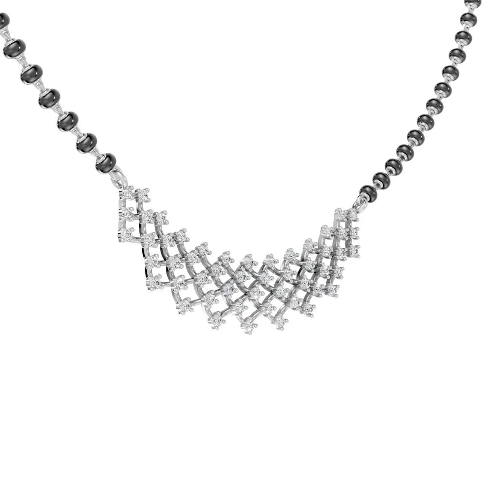Elegant Diamond Mesh Pattern Mangalsutra Design White Gold