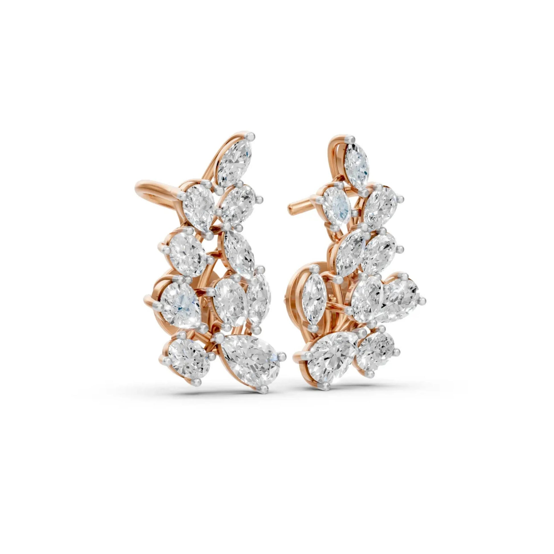 Pear-Marquise Cluster Earrings Rose Gold