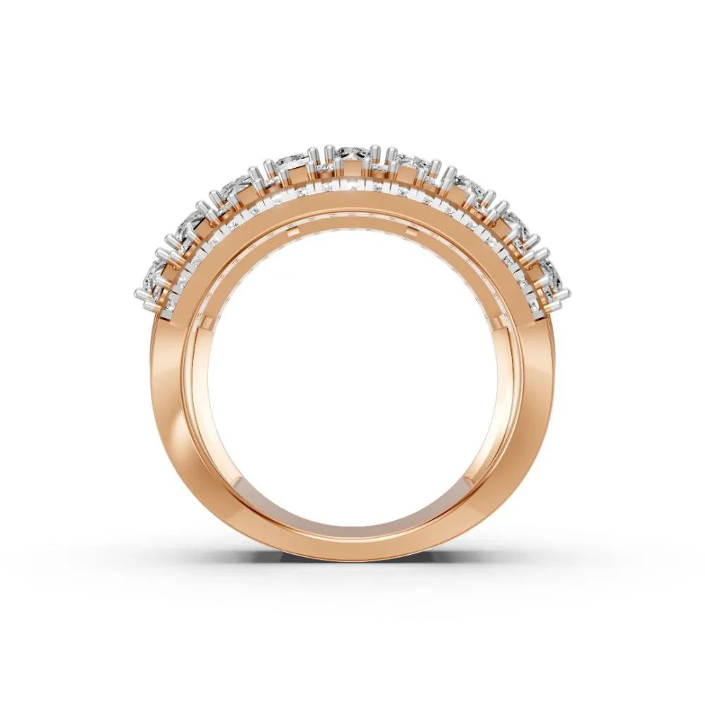 FloraGlint Multi-Row Diamond Ring Rose Gold
