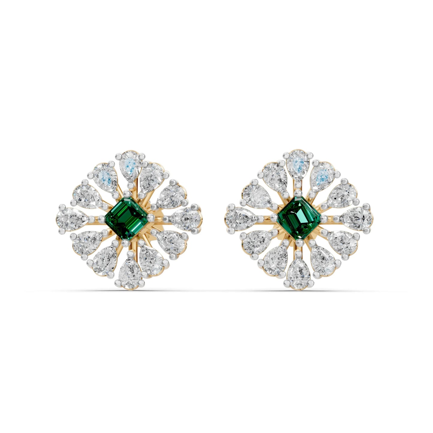 Emerald-Centered Stud Earrings Yellow Gold