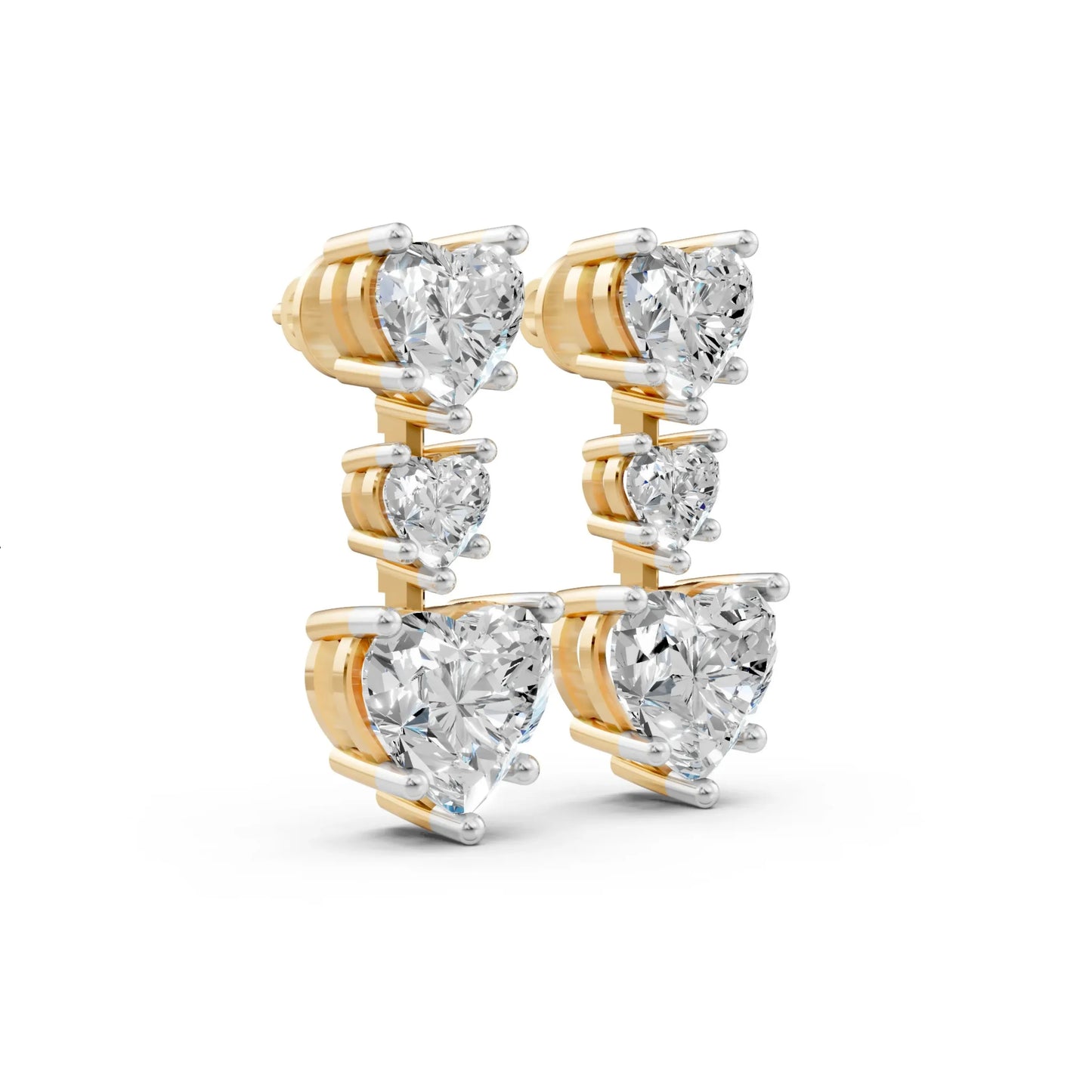 Triple Heart Drop Earrings Yellow Gold