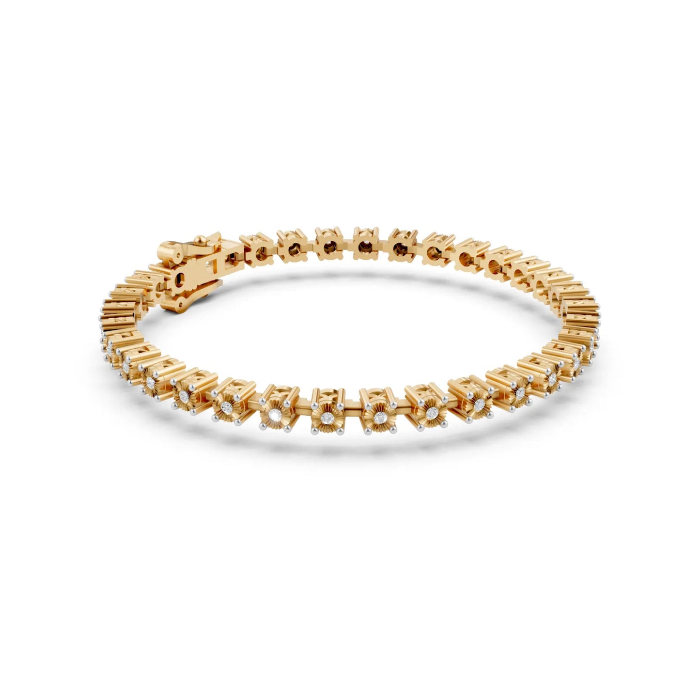 Prong-Set Diamond Tennis Bracelet Yellow Gold