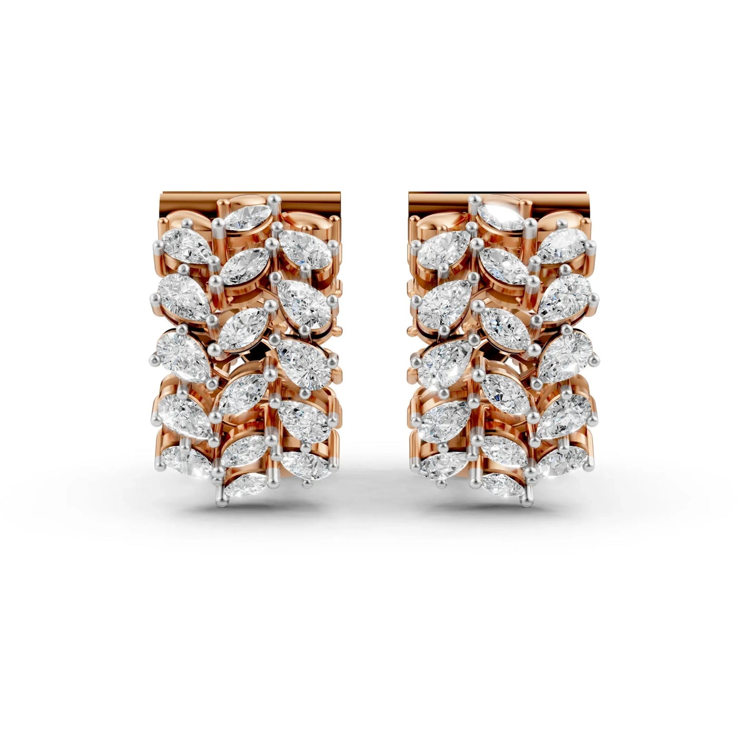 Pear-Round Cluster Hoop Earrings Rose Gold