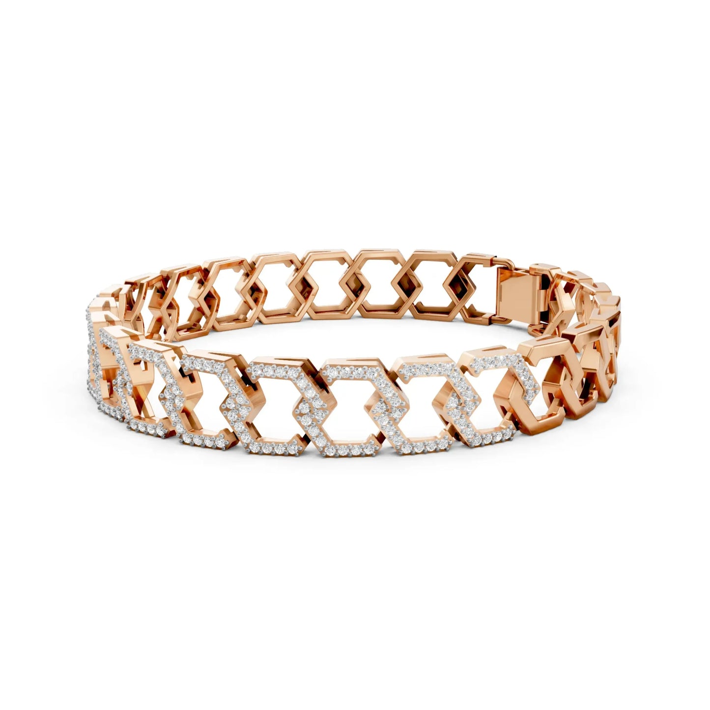 Geometric Link Diamond Bracelet Rose Gold