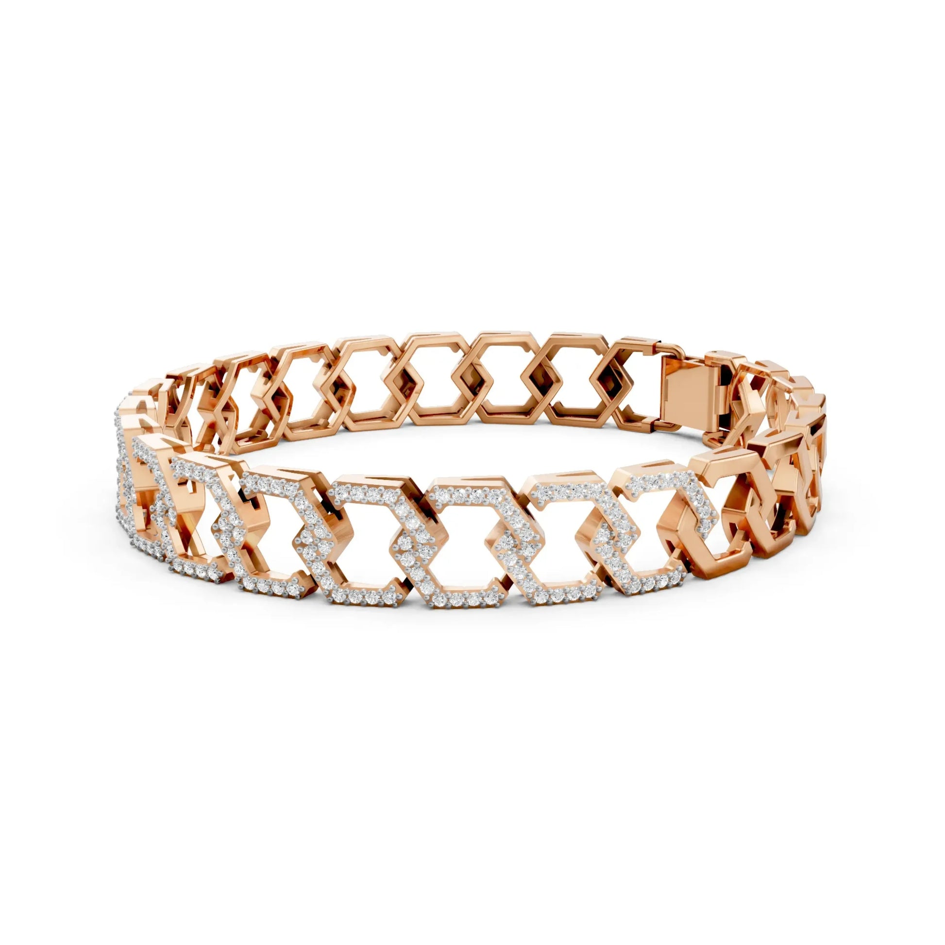 Geometric Link Diamond Bracelet Rose Gold