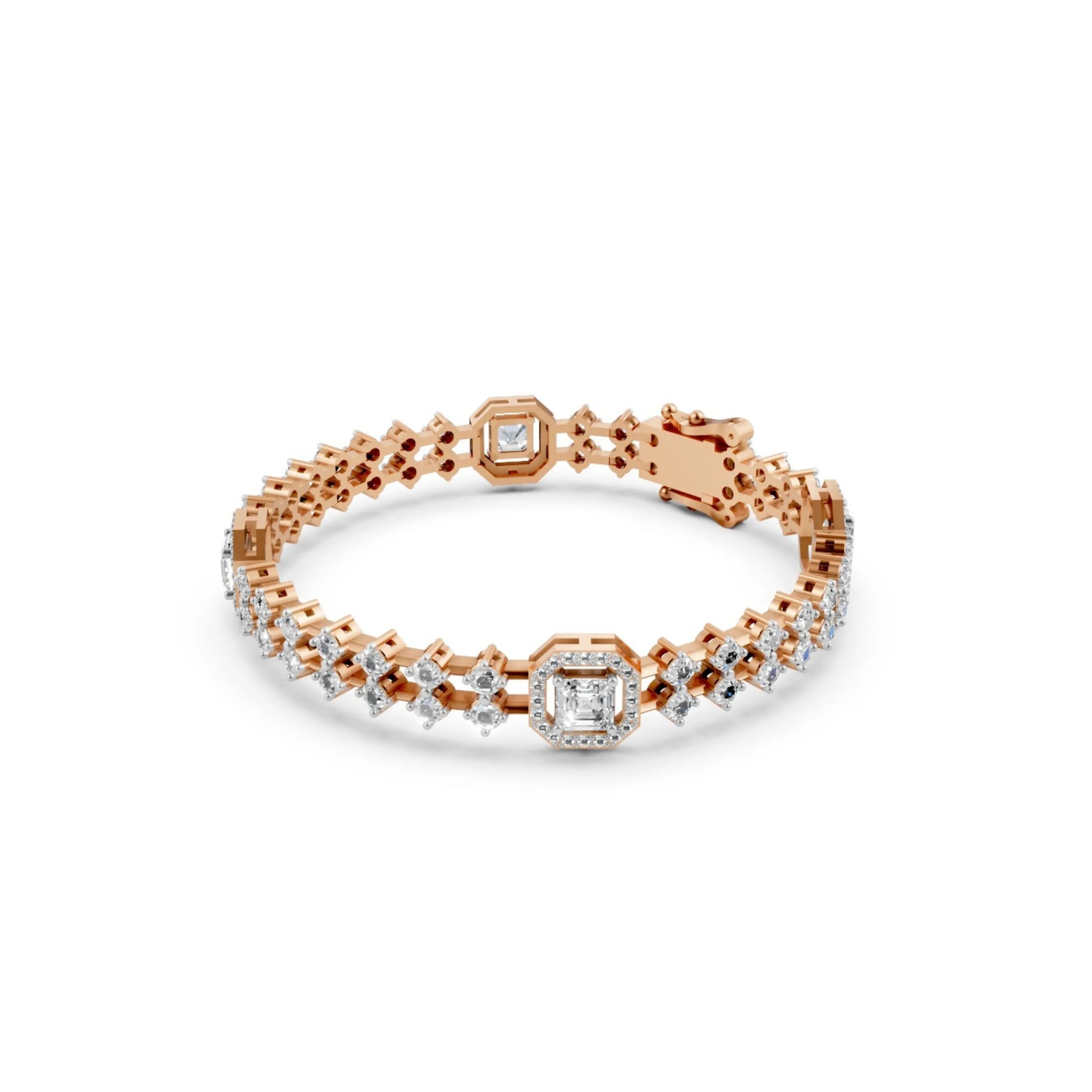Diamond Bracelet with Halo Stations Rose Gold