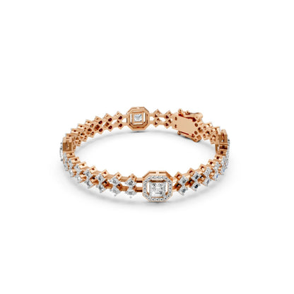 Diamond Bracelet with Halo Stations Rose Gold