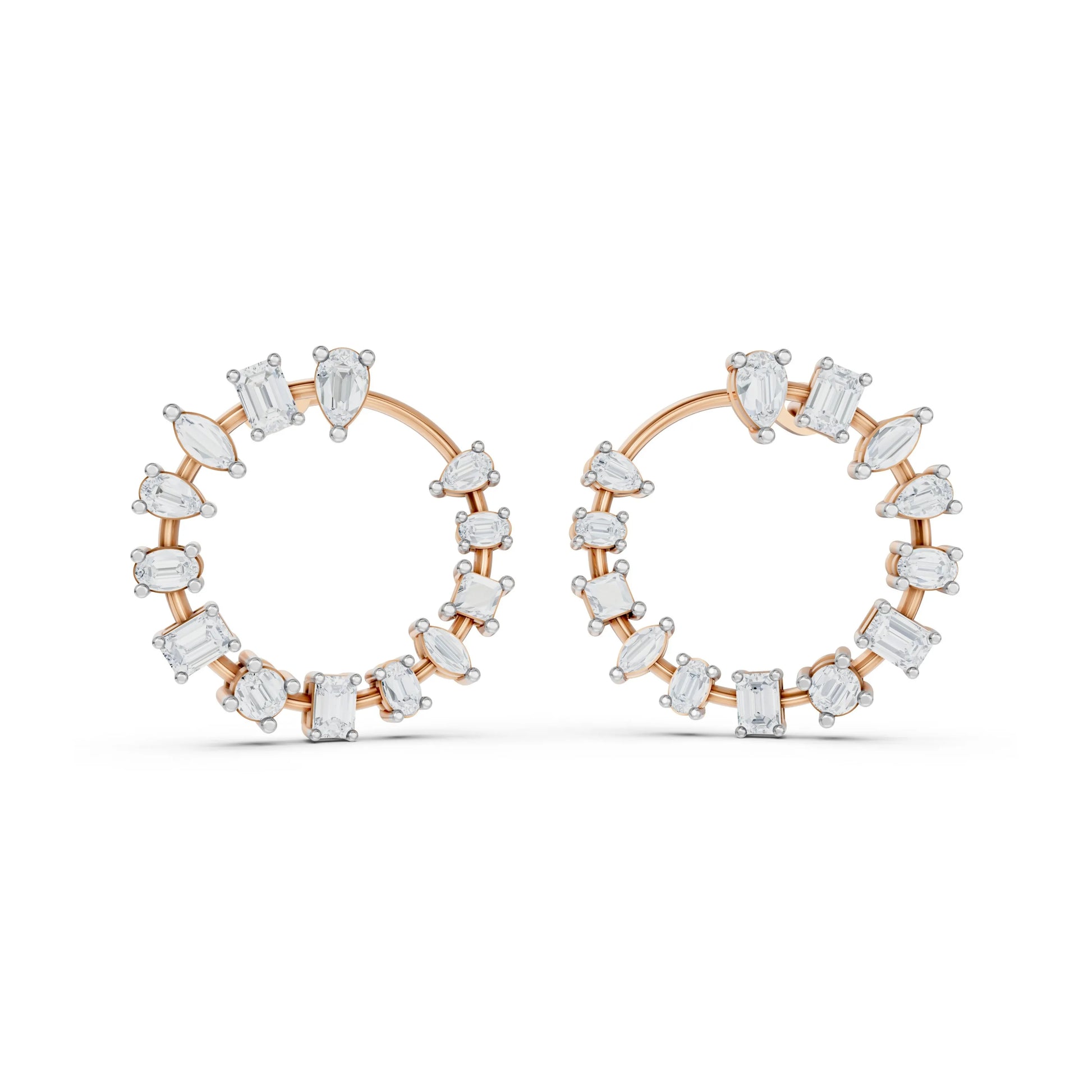 Multi-Cut Diamond Hoop Earrings Rose Gold