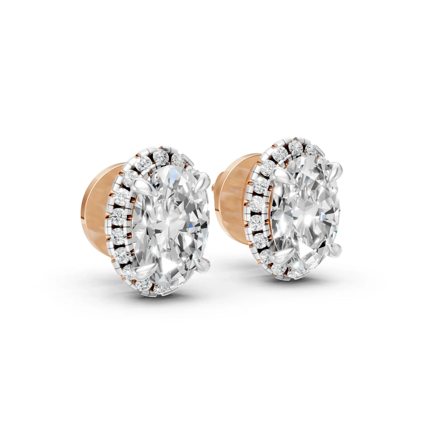 Oval Halo Stud Earrings Rose Gold