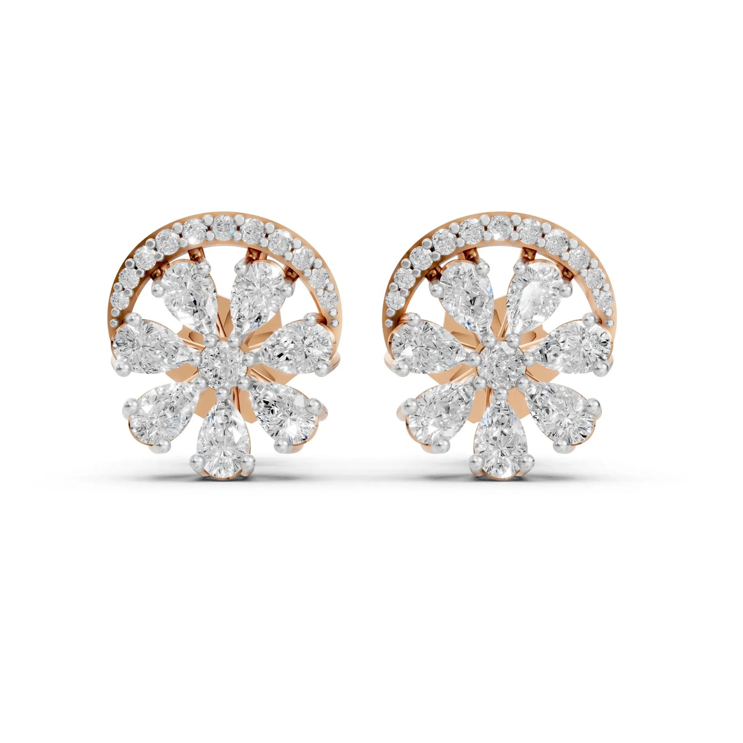 Floral Diamond Stud Earrings Rose Gold