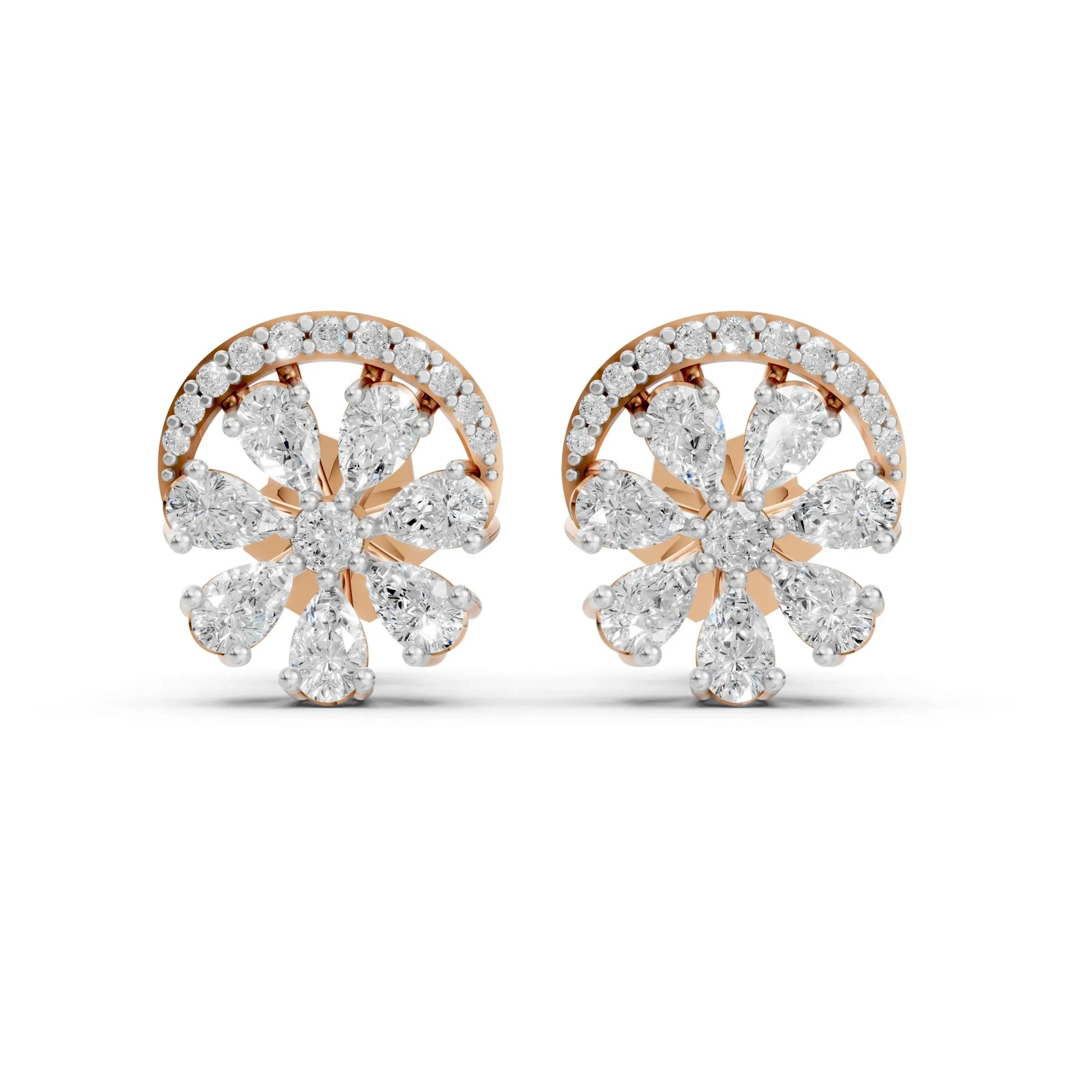 Floral Diamond Stud Earrings Rose Gold