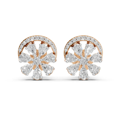 Floral Diamond Stud Earrings Rose Gold