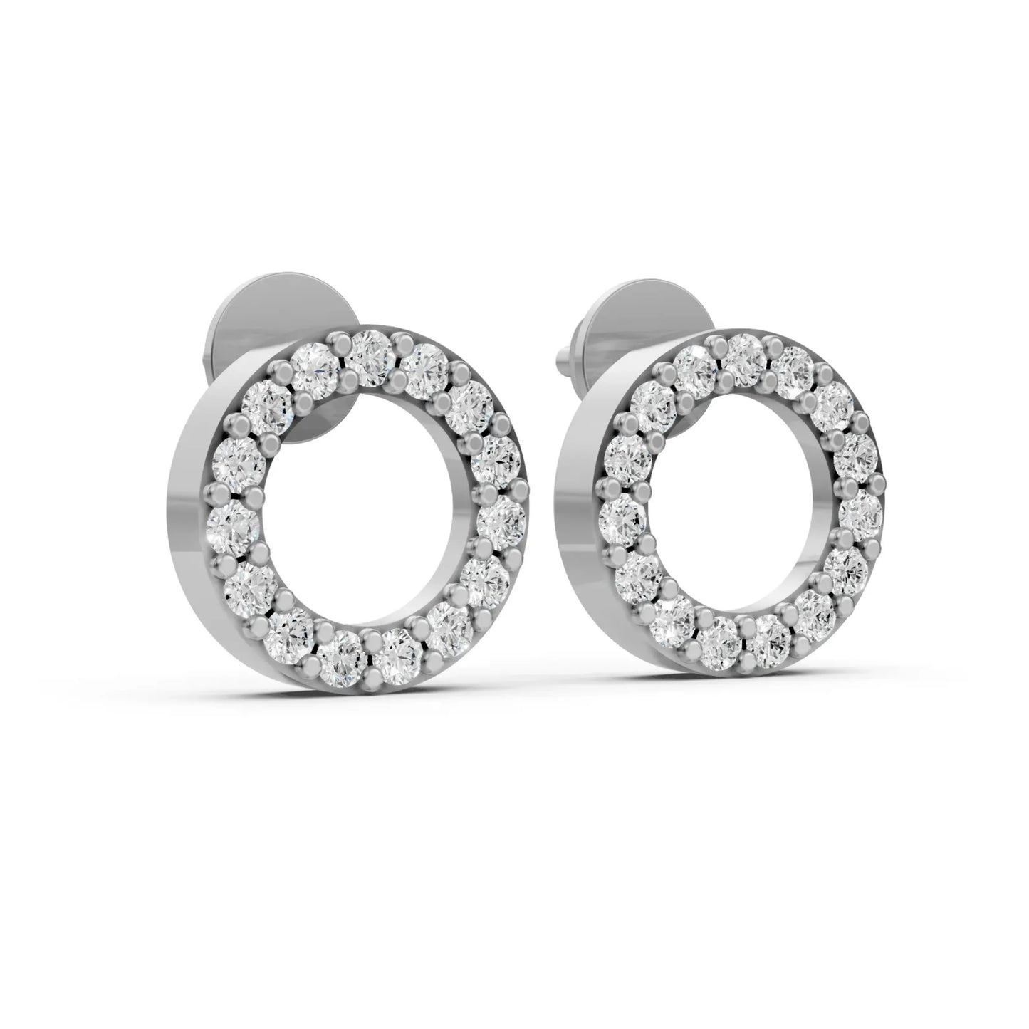 Open Circle Diamond Stud Earrings White Gold