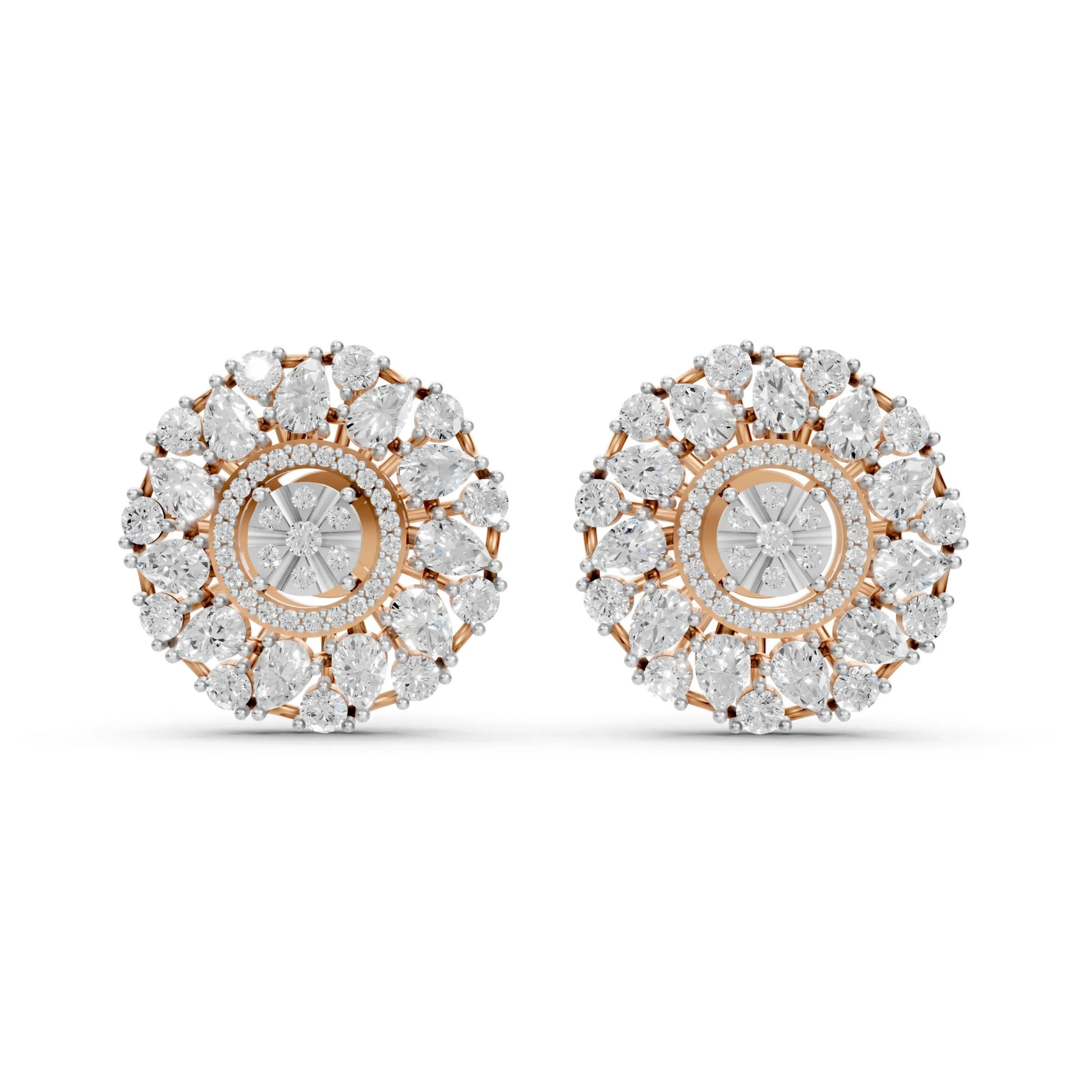 Floral Cluster Diamond Stud Earrings Rose Gold