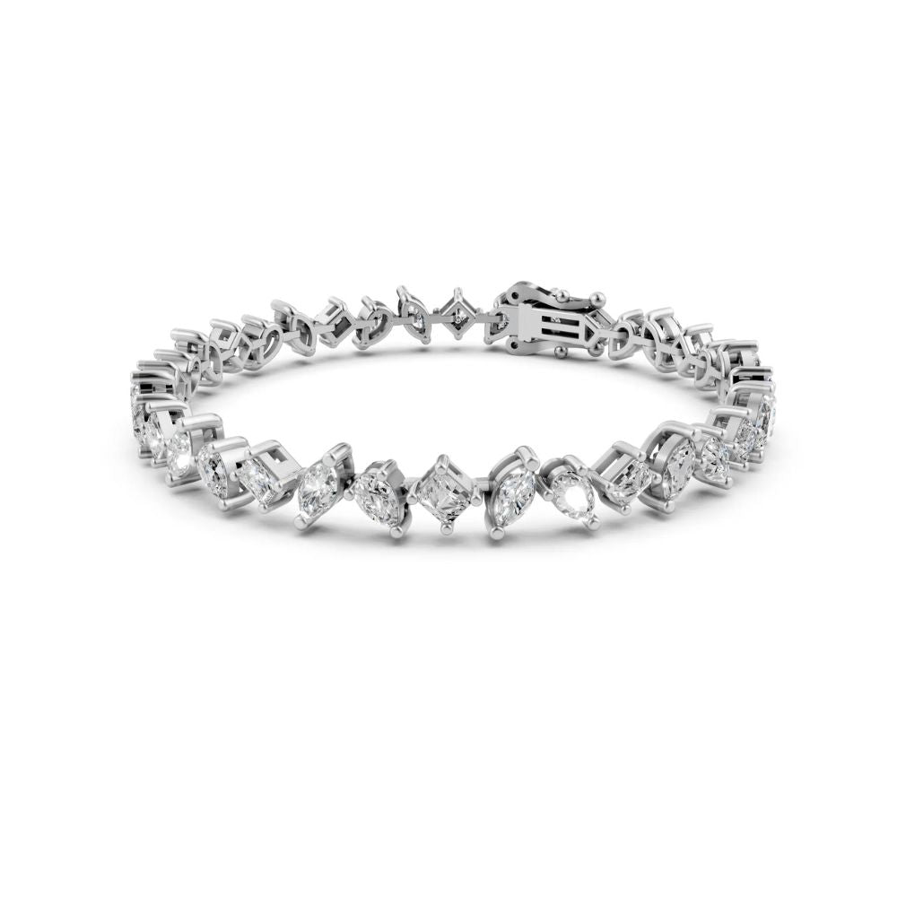 Multi-Shape Diamond Tennis Bracelet White Gold 