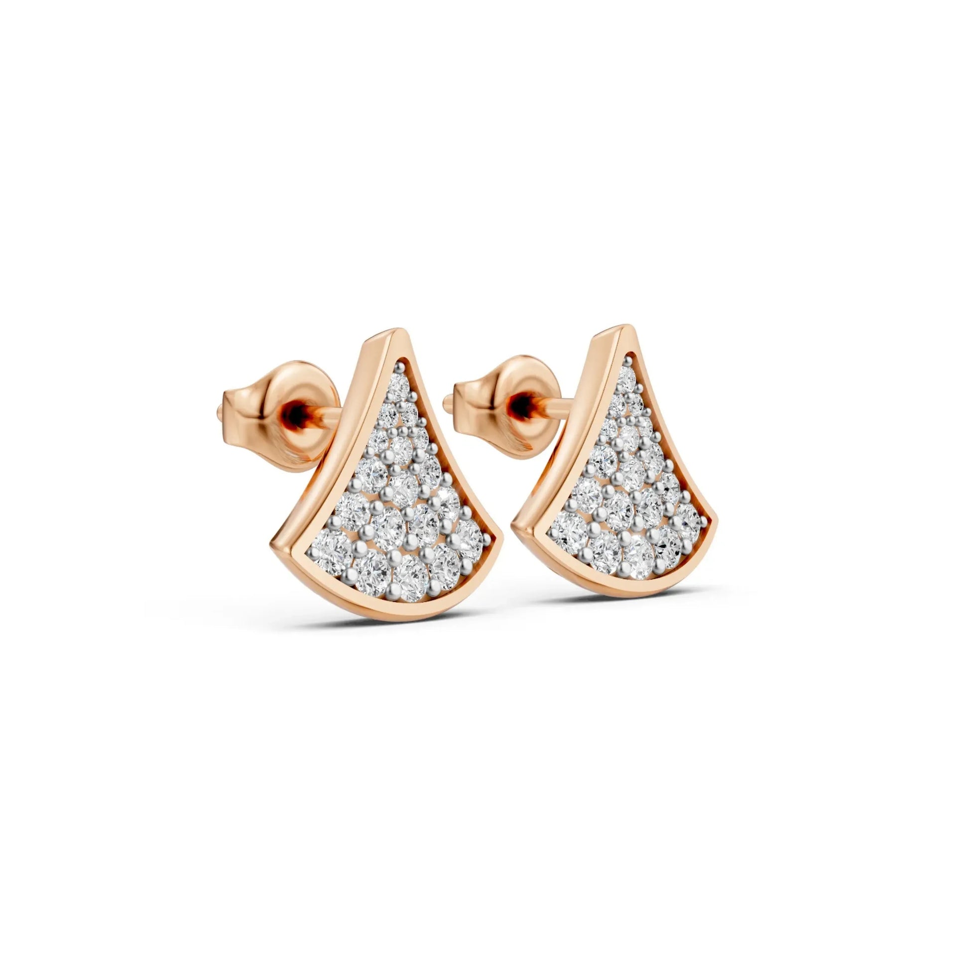 Fan-Shaped Diamond Studs Rose Gold