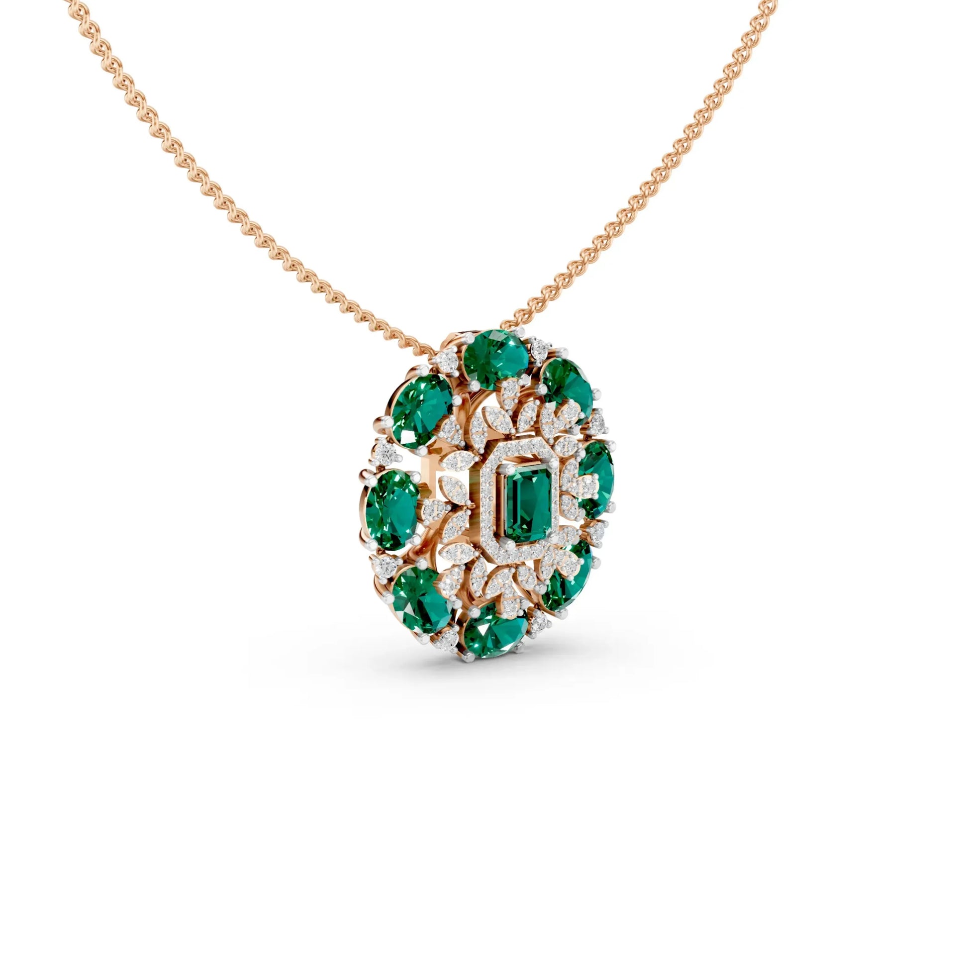 Emerald Floral Cocktail Pendant Rose Gold