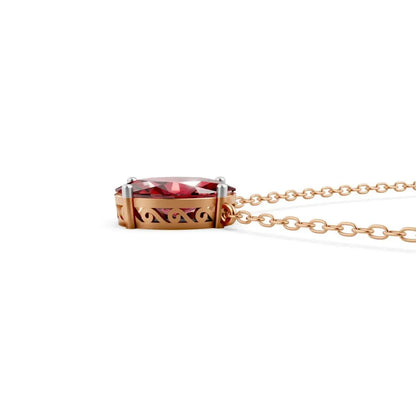 Oval-Cut Red Color Stone Solitaire Necklace Rose Gold