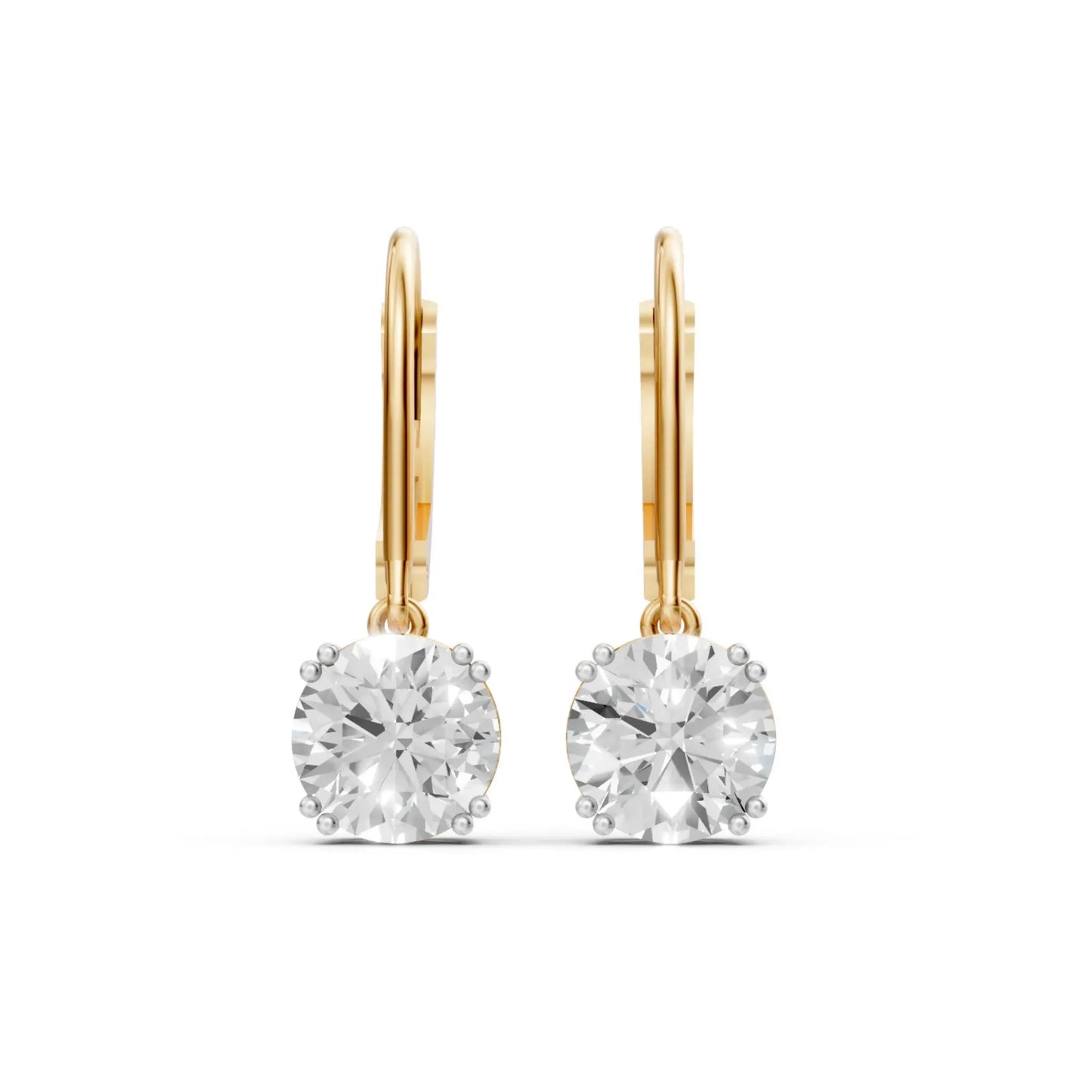 Round Solitaire Drop Earrings Yellow Gold 