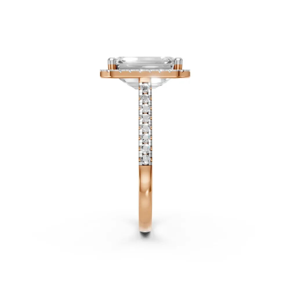 Halo-Brilliance Emerald Engagement Ring Rose Gold