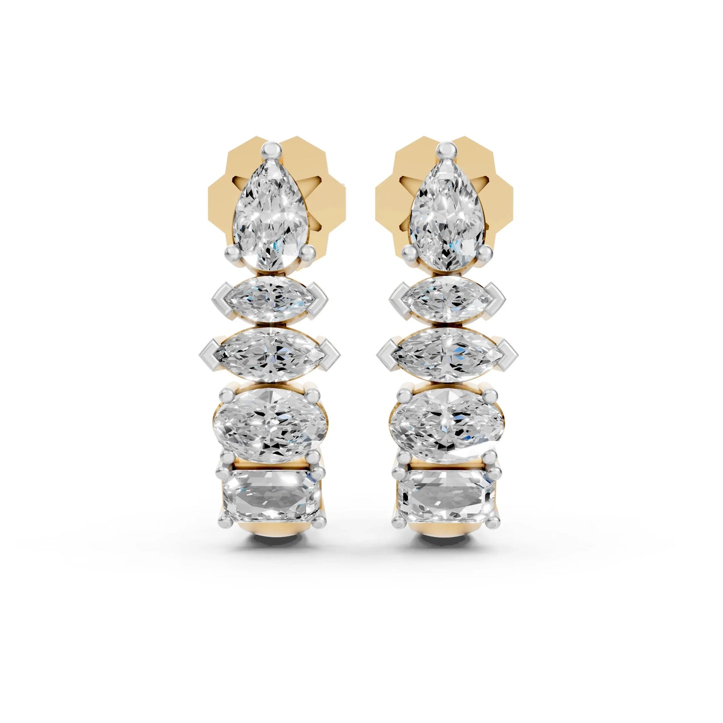Linear Diamond Dangle Earrings Yellow Gold