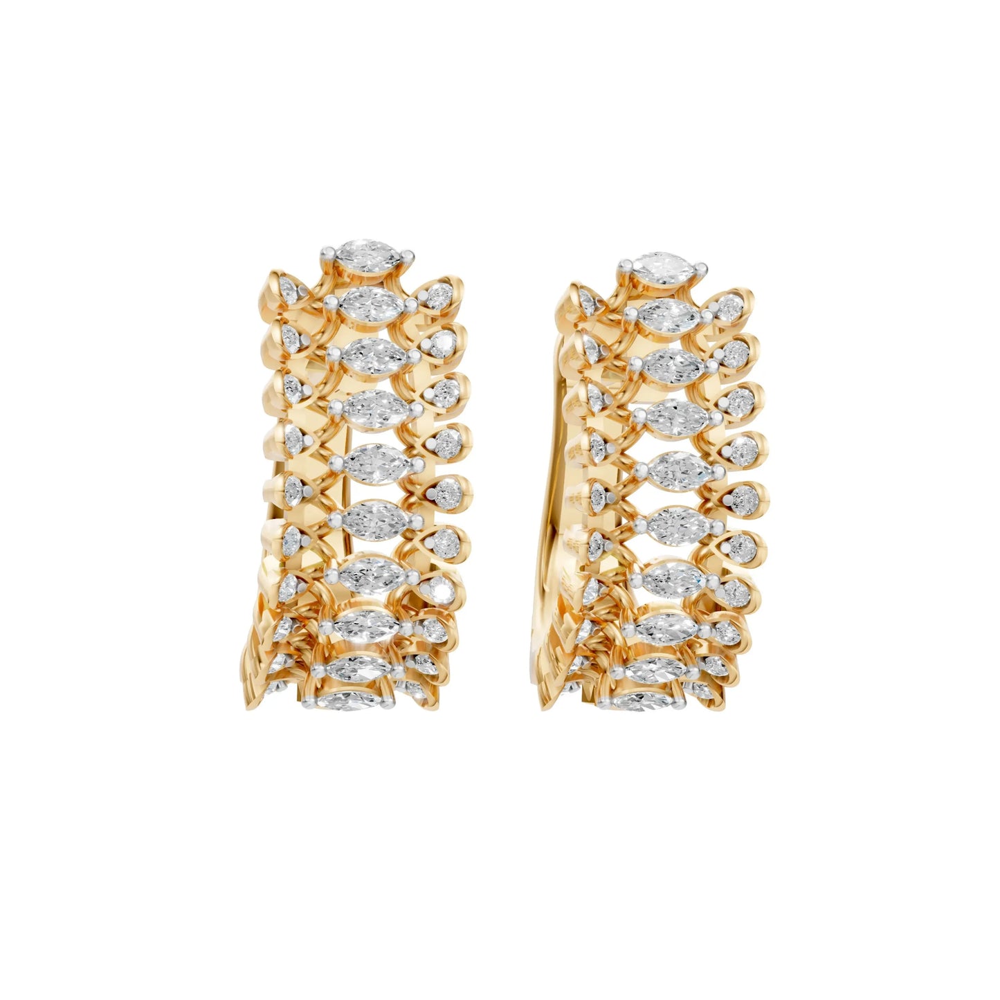 Marquise Half Hoop Earrings Yellow Gold
