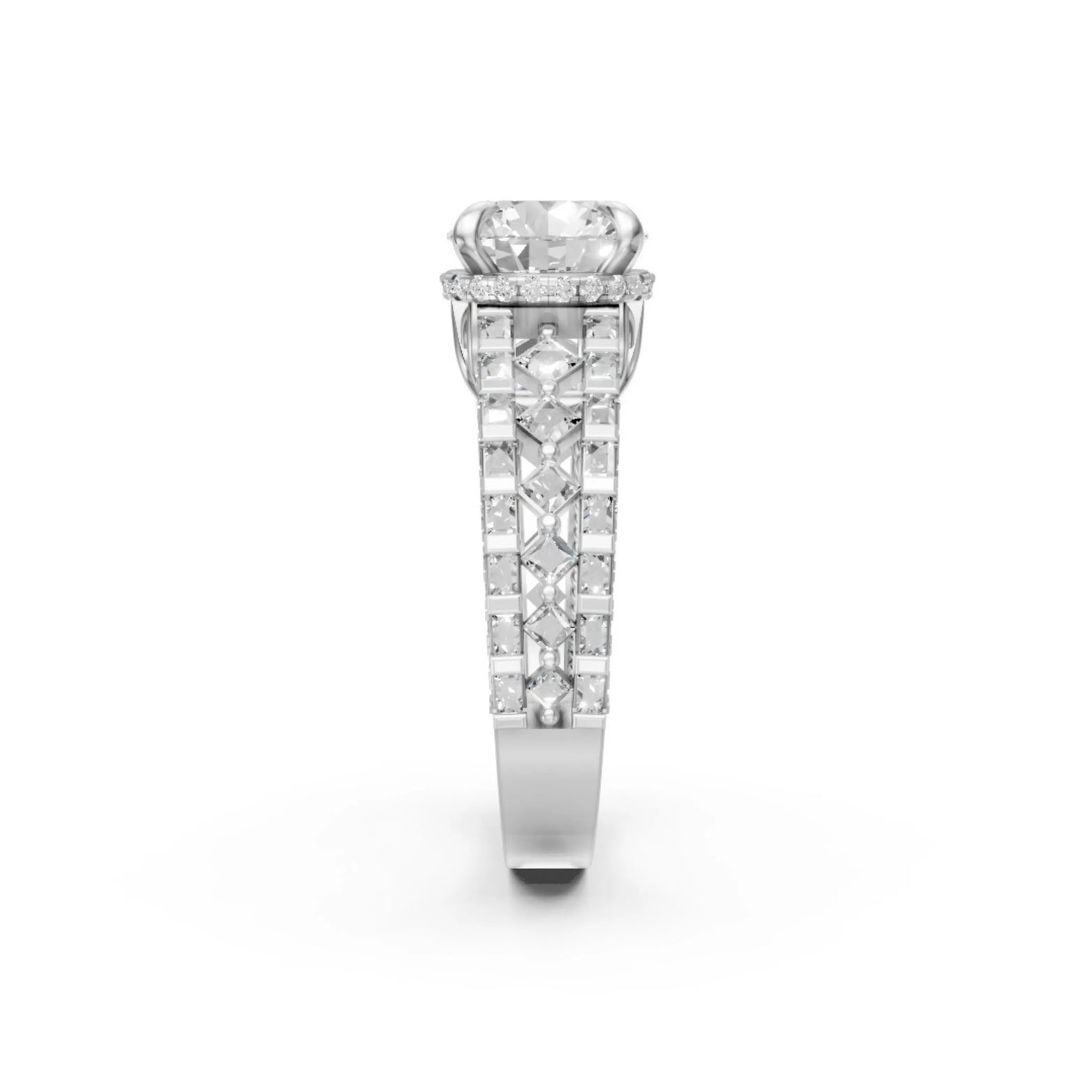 Double Halo Rose Ring White Gold