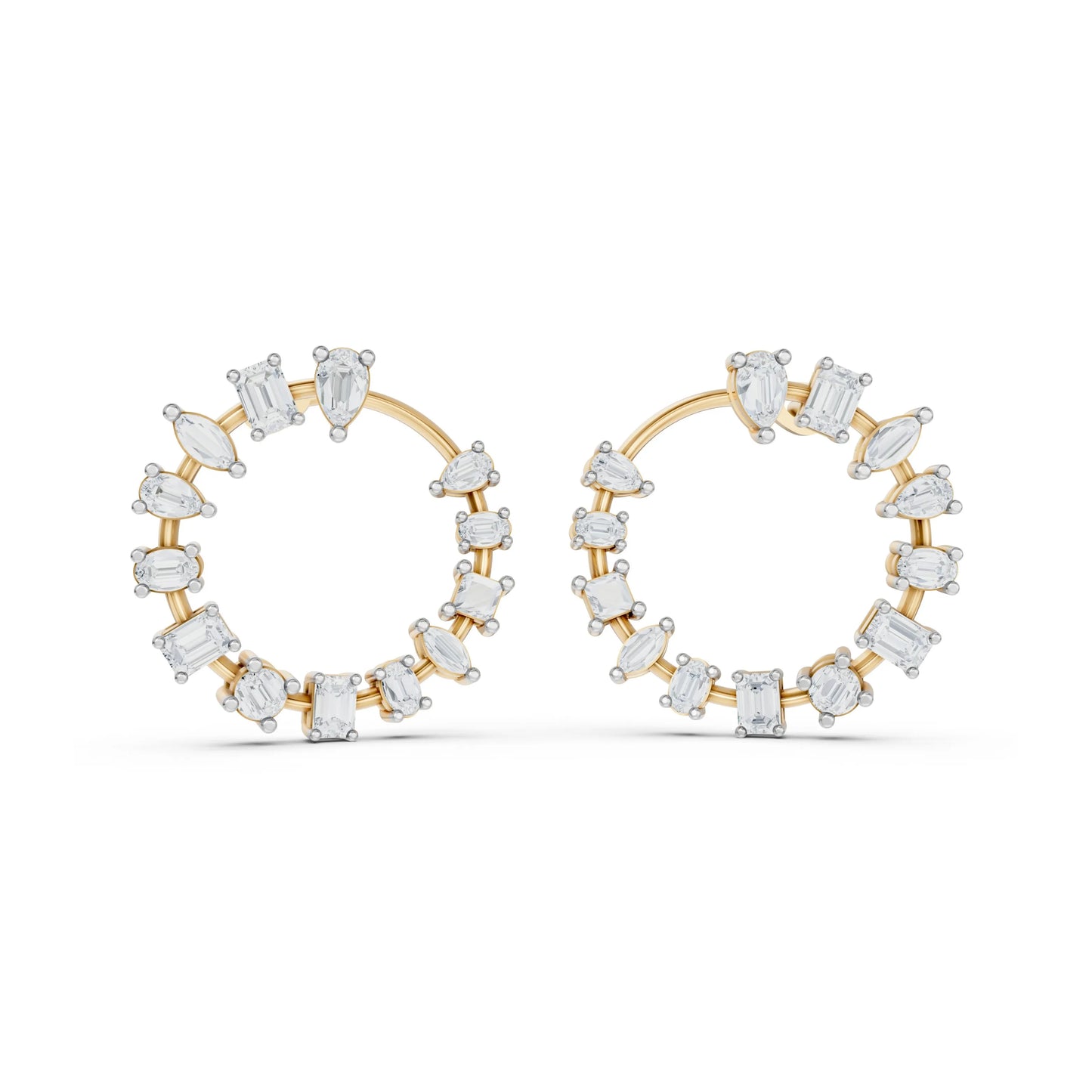 Multi-Cut Diamond Hoop Earrings Yellow Gold 