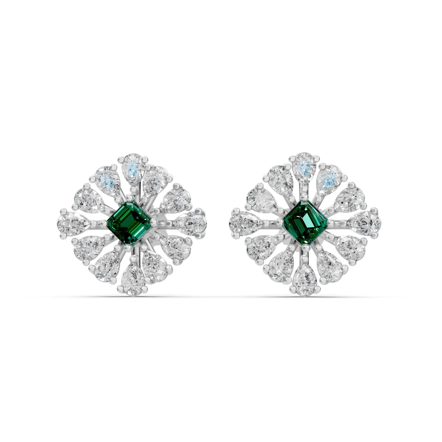 Emerald-Centered Stud Earrings White Gold