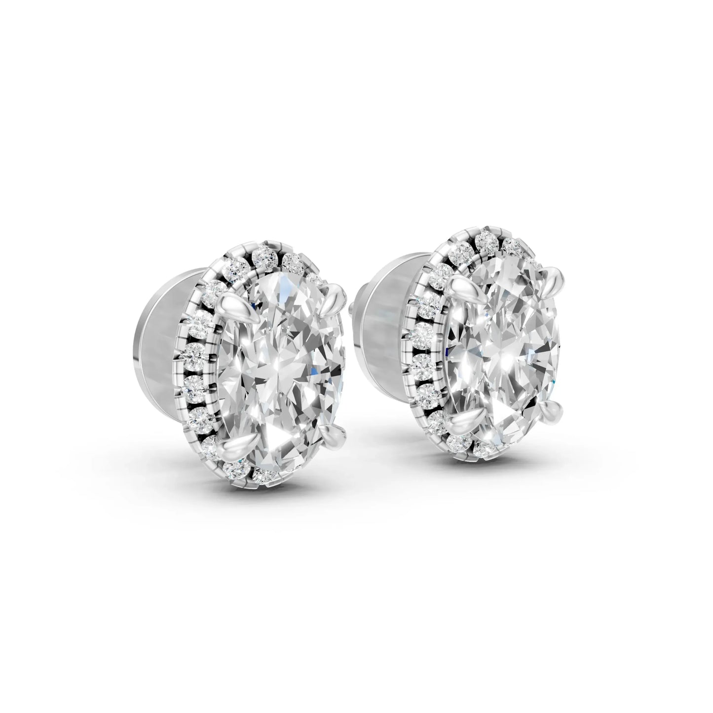 Oval Halo Stud Earrings White Gold