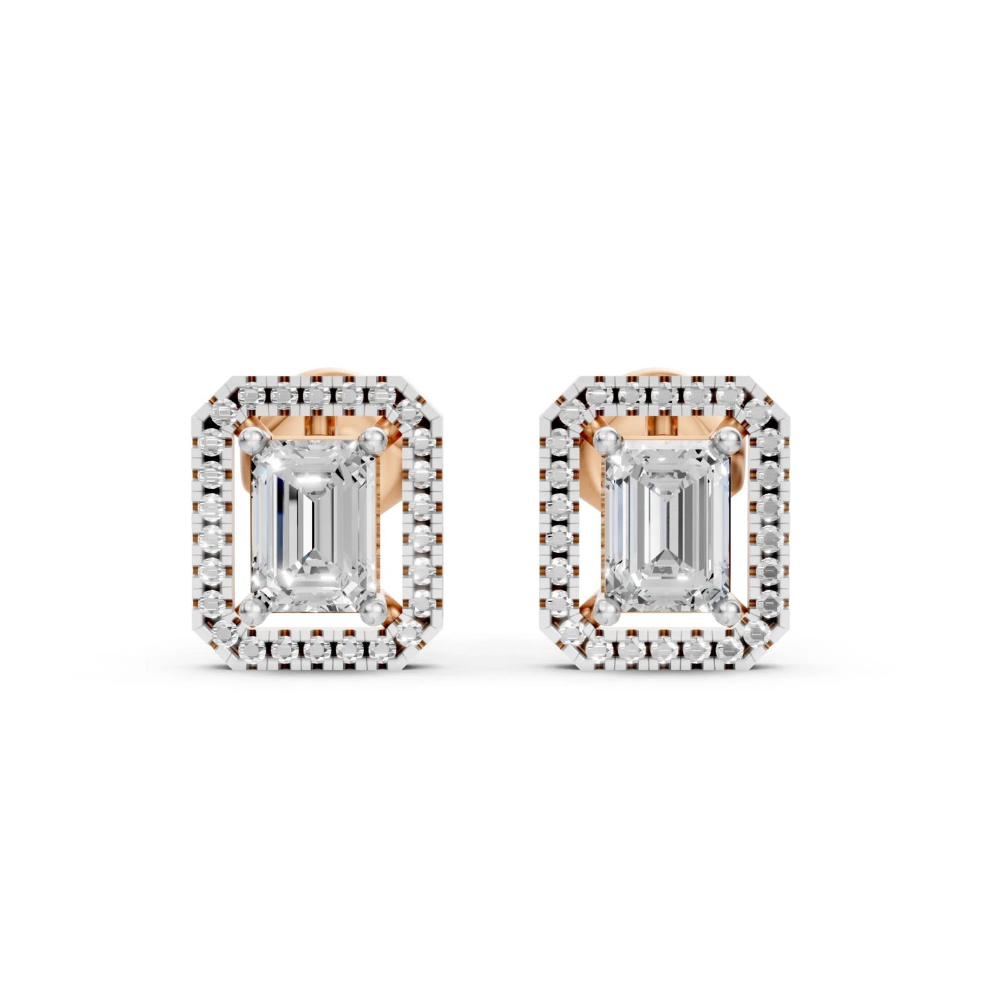 Emerald Cut Diamond Stud Earrings Rose Gold