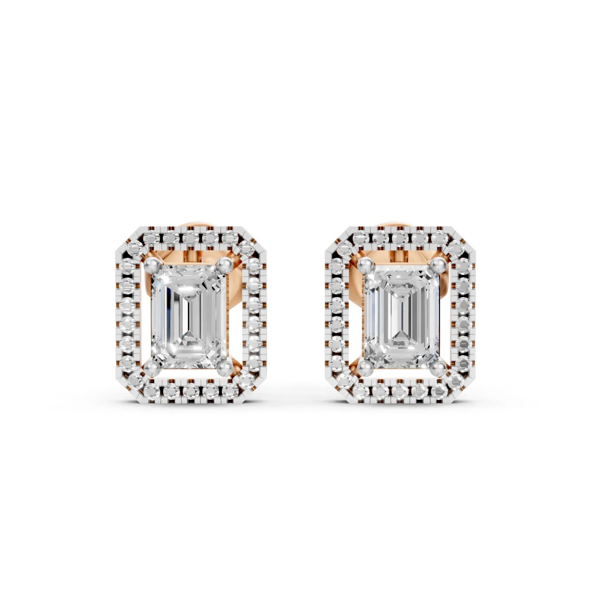 Emerald Cut Diamond Stud Earrings Rose Gold