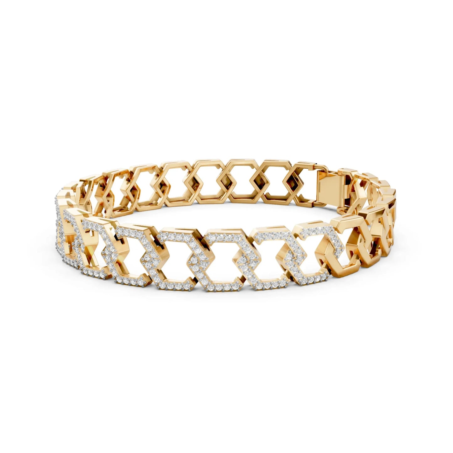 Geometric Link Diamond Bracelet Yellow Gold