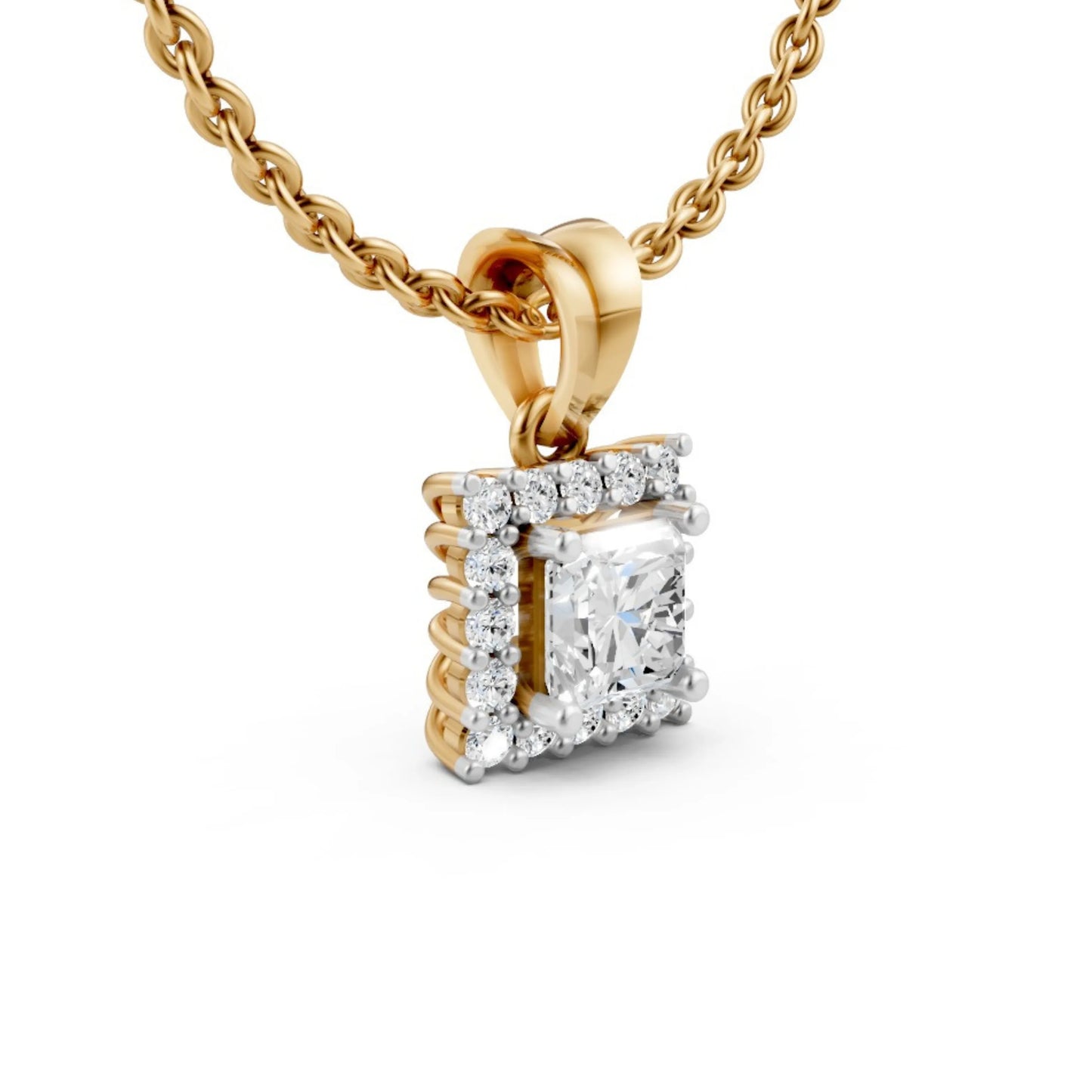 Asscher Halo Pendant Yellow Gold