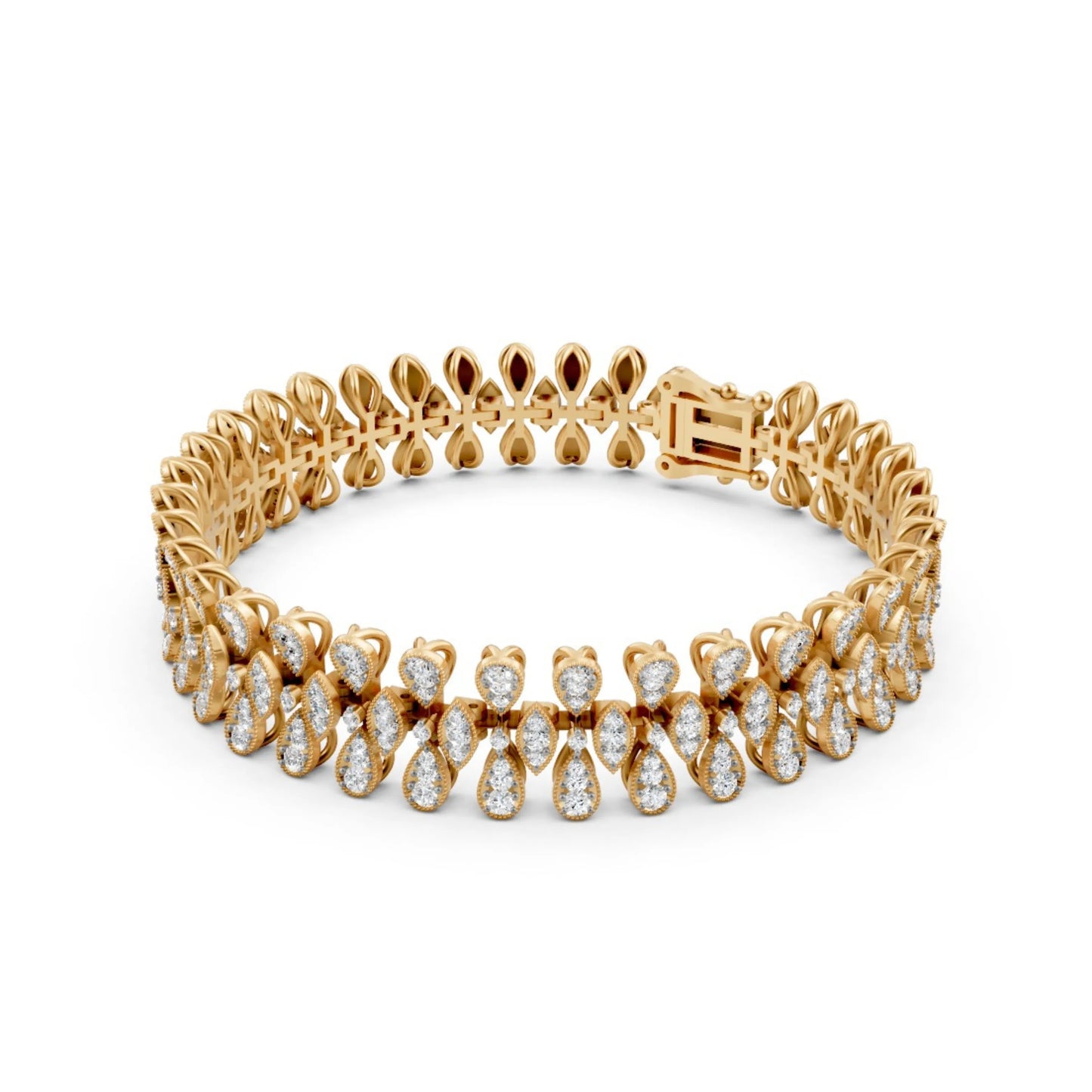 Diamond Leaf-Link Bracelet Yellow Gold