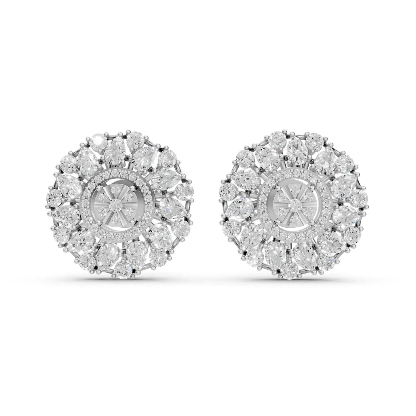 Floral Cluster Diamond Stud Earrings White Gold
