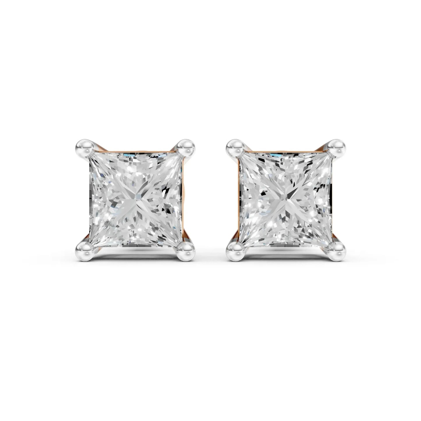 Princess Cut Diamond Stud Earrings Rose Gold