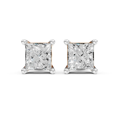 Princess Cut Diamond Stud Earrings Rose Gold