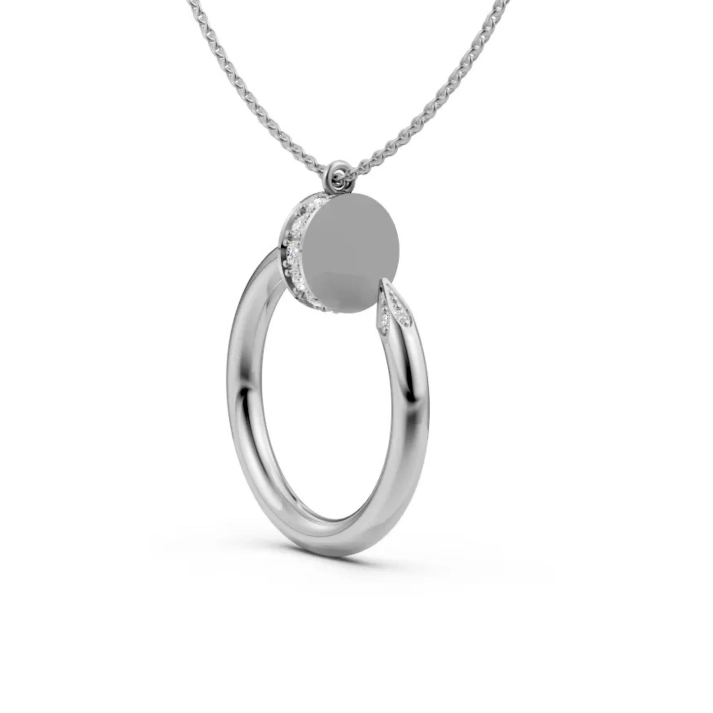 Open Circle Diamond Pendant White Gold