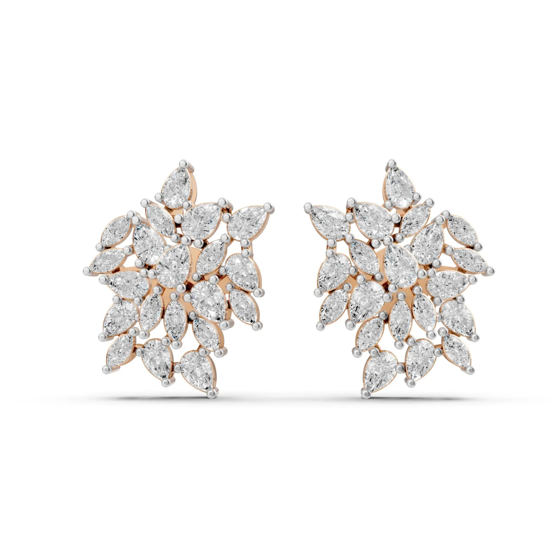 Floral Cluster Diamond Earrings Rose Gold