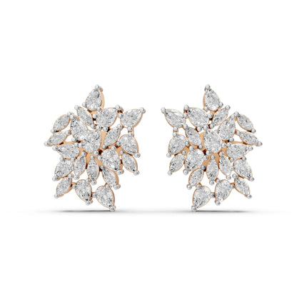 Floral Cluster Diamond Earrings Rose Gold